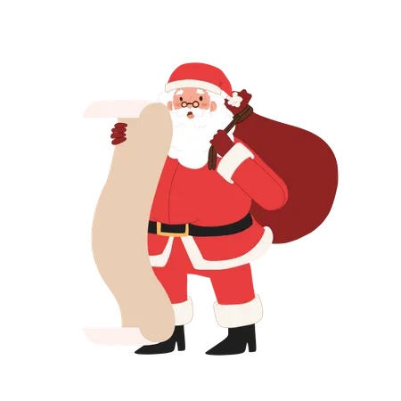Santa Claus Is Checking In Check List Paper While Carrying A Sack Of Gift Box Vector Illustration Illustration