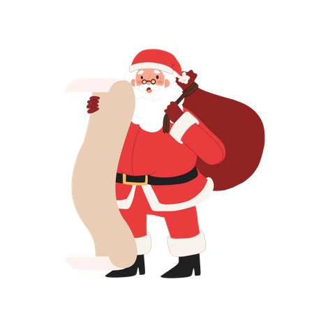 Santa claus is checking wishlist of gifts  Illustration