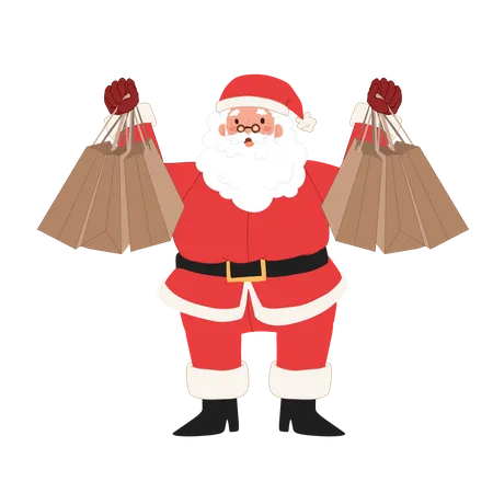 Santa claus is holding shopping bags  Illustration