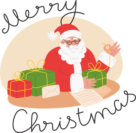 Santa Claus is packing Christmas presents  Illustration