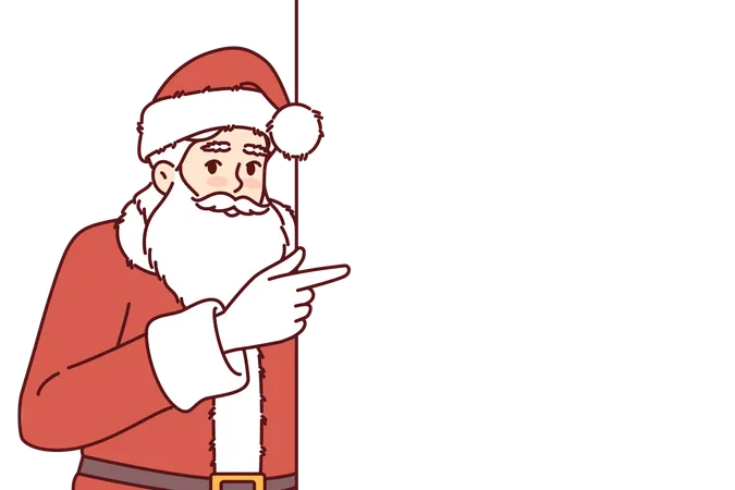 Santa Claus Pointing Finger At Blank Banner With Copy Space For Your Christmas Advertisement Santaclaus Recommends Paying Attention To Empty Billboard Advertising Christmas Sales Illustration