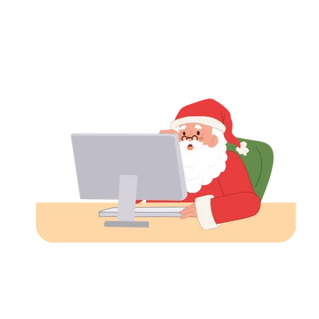 Santa Claus Is Using Computer Merry Christmas Vector Illustration Illustration
