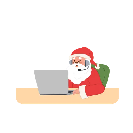 Santa Claus Is Using Laptop Merry Christmas Vector Illustration Illustration