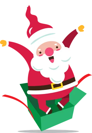 Santa Claus jumping out from gift box  Illustration