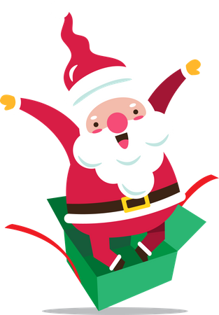 Santa Claus jumping out from gift box  Illustration