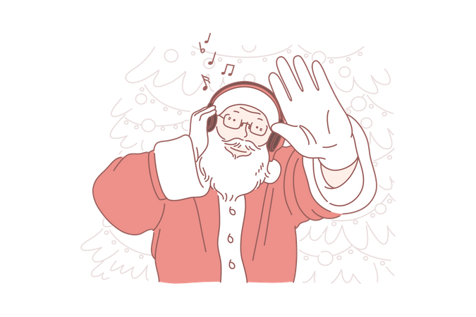 Santa Claus listening music  Illustration