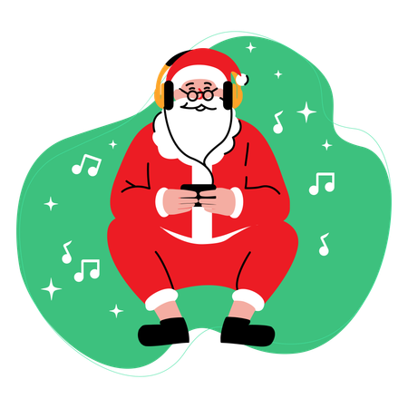 Santa Claus Listening to Music  Illustration