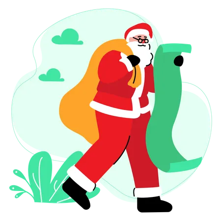 Santa claus looking at the list of gift distribution  Illustration