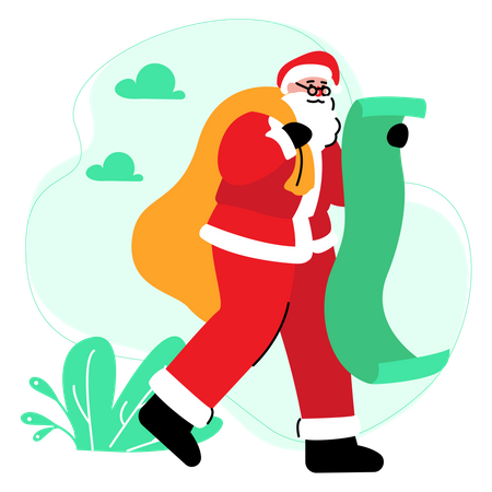 Santa claus looking at the list of gift distribution  Illustration