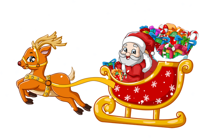 Santa Claus on a reindeer carriage with gifts  Illustration