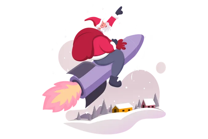 Santa Claus on Rocket  Illustration