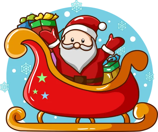 Santa Claus on the train with some gifts  イラスト