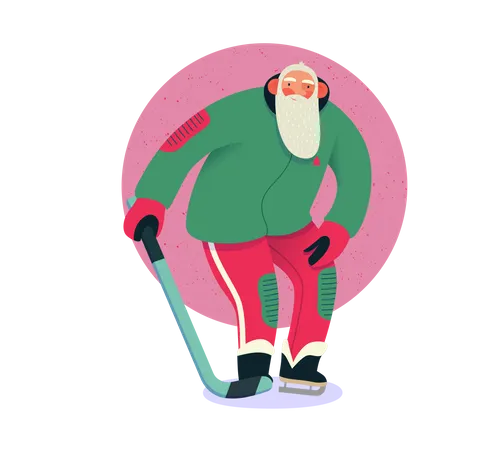 Santa Claus playing ice hockey  Illustration