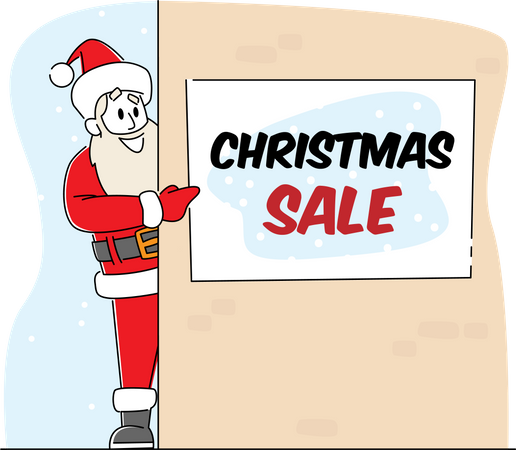 Santa Claus Point on Christmas Sale Banner Hanging on Wall Illustration