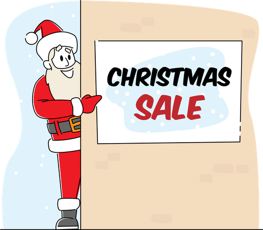 Santa Claus Point on Christmas Sale Banner Hanging on Wall  Illustration