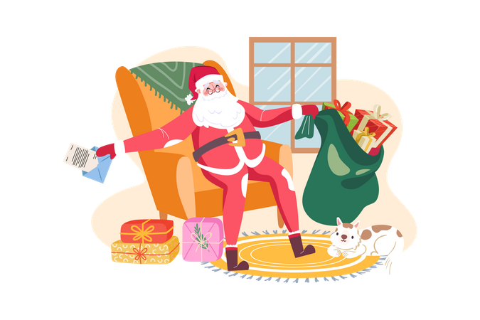 Santa Claus prepares gifts for children  Illustration
