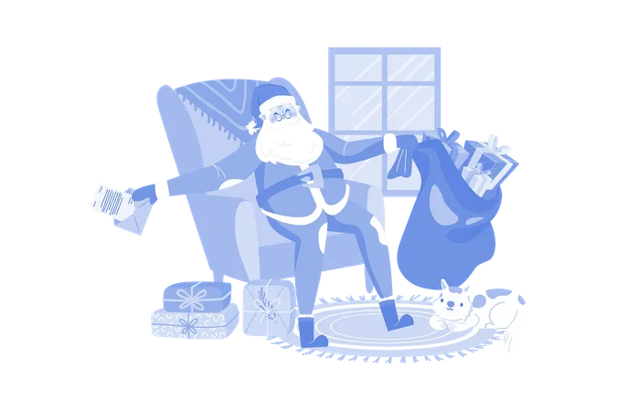 Santa Claus Prepares Gifts For Children  Illustration