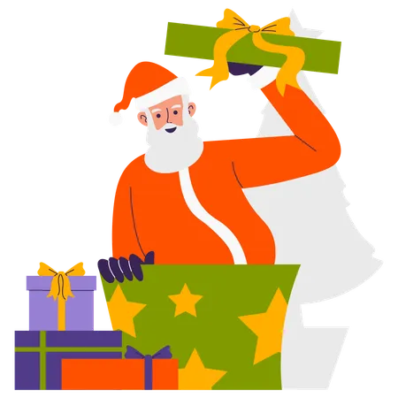 Santa claus preparing for Surprise Giftbox  Illustration