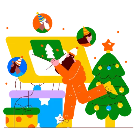 Santa claus preparing to give gifts to people  Illustration