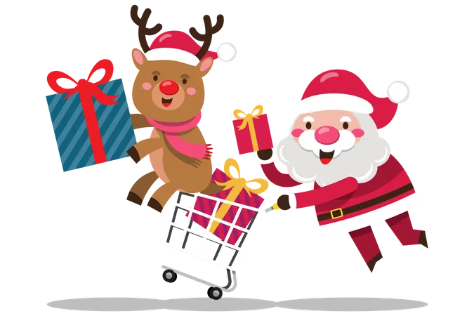 Santa Claus pushing shopping cart Illustration