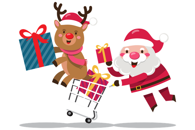 Santa Claus pushing shopping cart  Illustration