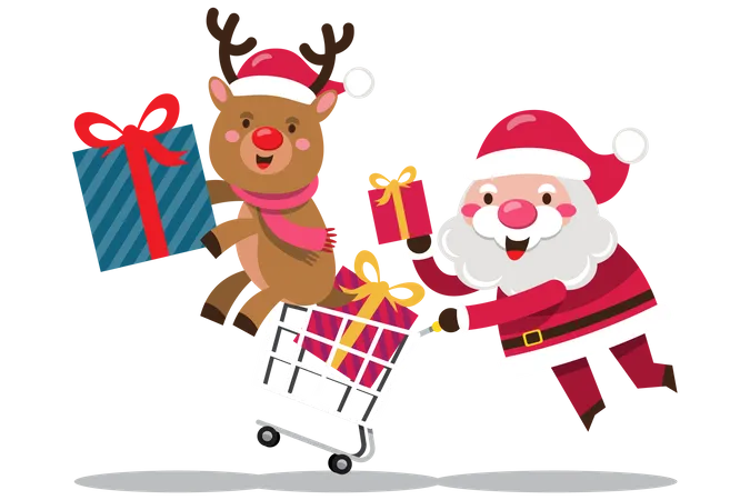 Santa Claus pushing shopping cart  Illustration