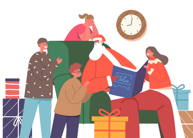 Santa Claus Read Stories to Children  Illustration