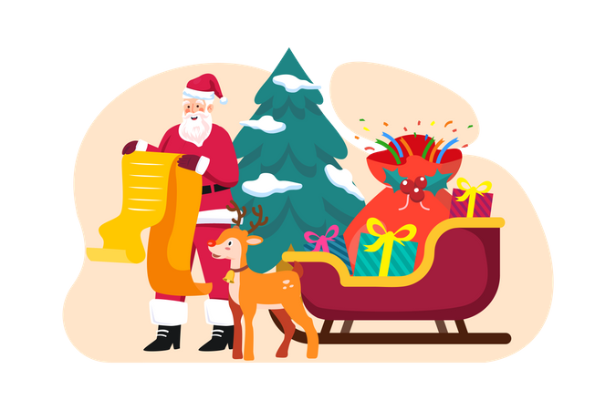 Santa Claus reading gift list  Illustration