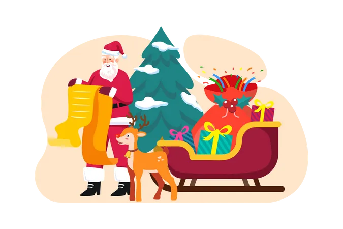 Santa Claus reading gift list  Illustration