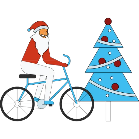 Santa Is On A Bicycle Illustration