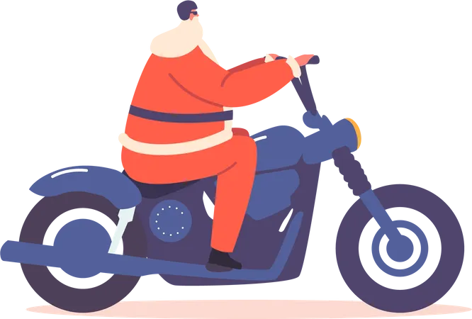 Santa Claus Riding Bike Isolated On White Background Father Noel Biker Character In Red Festive Suit Hurry For Xmas Eve Festive Event Christmas Gifts Delivery Cartoon People Vector Illustration Illustration