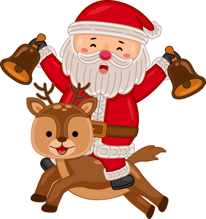 Santa claus riding on Reindeer while holding Jingle bell  Illustration