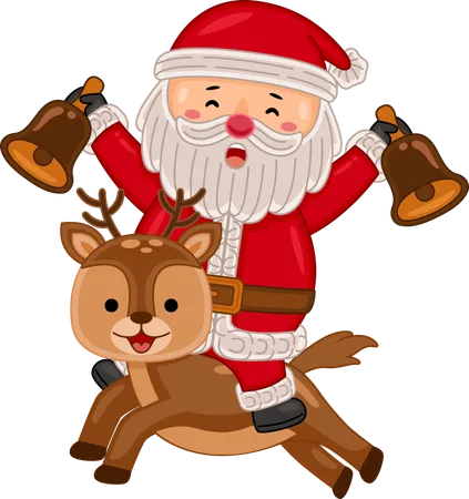 Santa claus riding on Reindeer while holding Jingle bell  Illustration