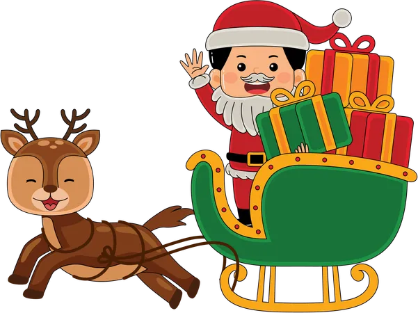 Santa Claus riding on santa sledge  Illustration