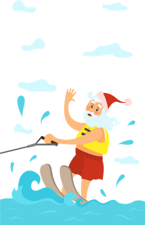 Santa Claus Riding on Water Skies  イラスト