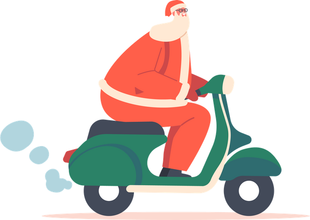 Santa Claus Riding Scooter  Illustration