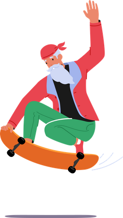 Santa Claus Riding Skateboard  Illustration