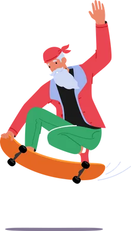 Santa Claus Riding Skateboard Making Extreme Stunts And Tricks On Rollerdrome Stylish Cool Christmas Character Father Noel In Red Festive Suit Hurry To Kids Cartoon People Vector Illustration Illustration