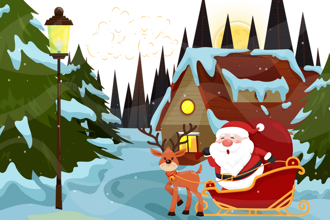 Santa Claus riding sleigh  Illustration