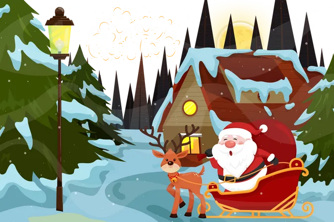 Santa Claus riding sleigh  Illustration