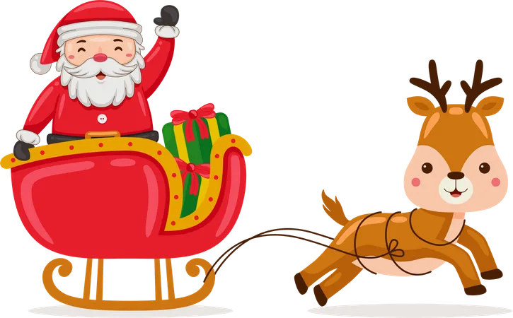 Santa Claus riding sleigh with reindeer to deliver Christmas presents Illustration