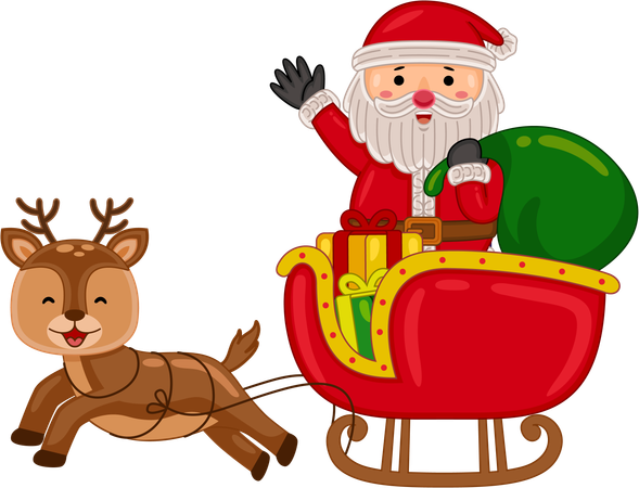 Santa Claus riding sleigh with reindeer to deliver Christmas presents  Illustration