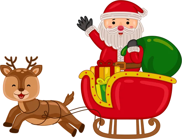 Santa Claus riding sleigh with reindeer to deliver Christmas presents  Illustration