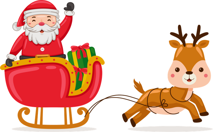 Santa Claus riding sleigh with reindeer to deliver Christmas presents  Illustration