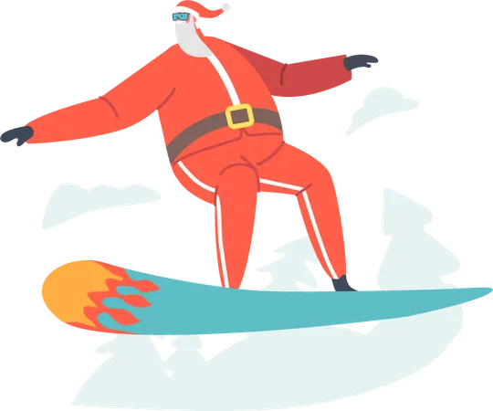 Santa Claus Riding Snowboarding on Mountain  Illustration