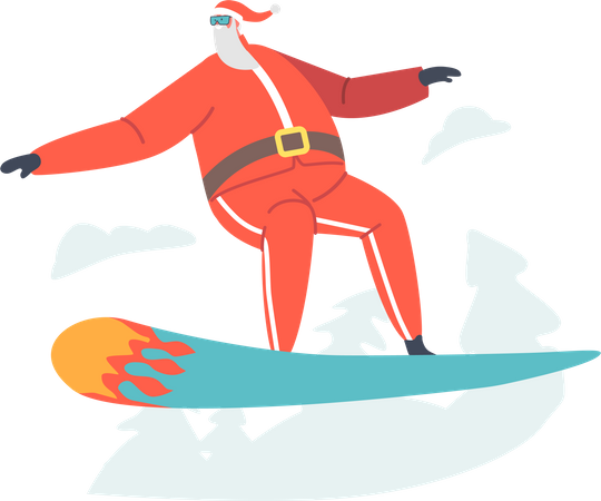 Santa Claus Riding Snowboarding on Mountain  Illustration