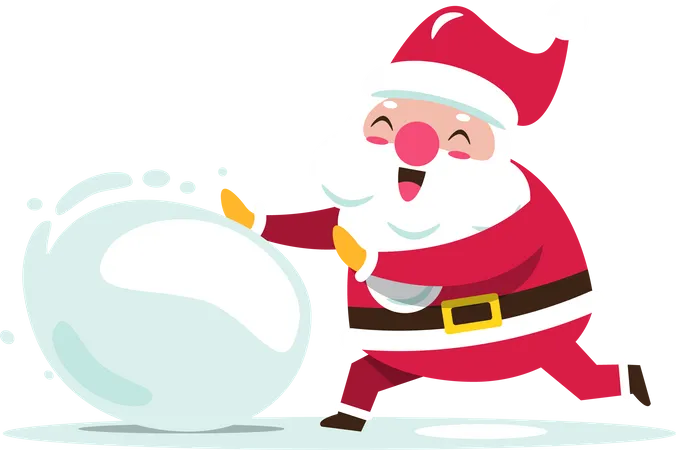 Santa Claus rolling snowball  Illustration