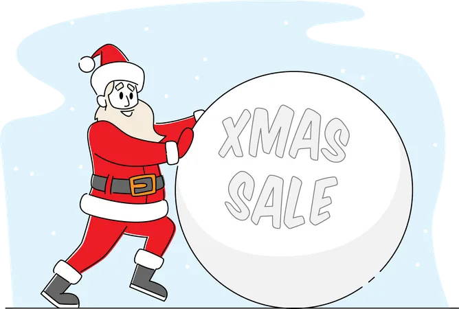 Santa Claus Rolling Snowball Christmas Sale Illustration