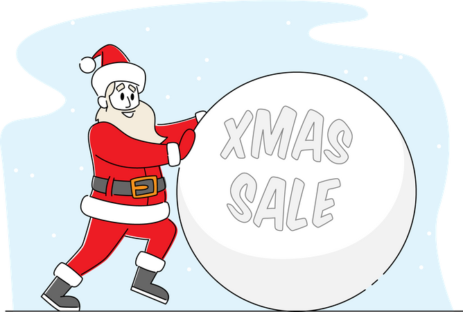 Santa Claus Rolling Snowball Christmas Sale  Illustration