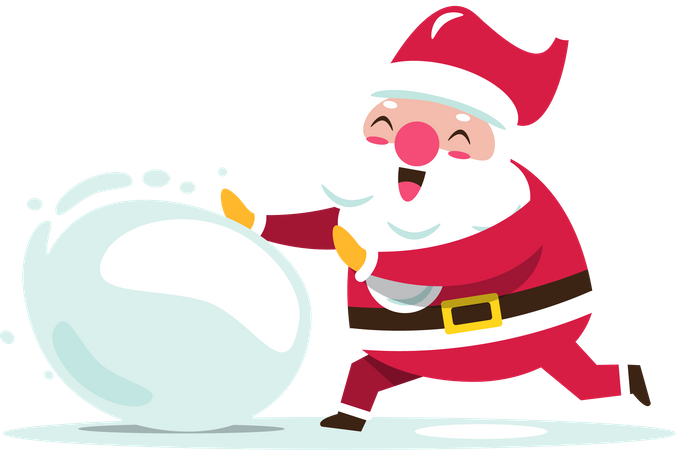 Santa Claus rolling snowball  Illustration